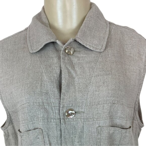 Classiques Entier Beige Linen Sleeveless Button-Up With Pockets Womens Vest Sz M - Picture 4 of 7
